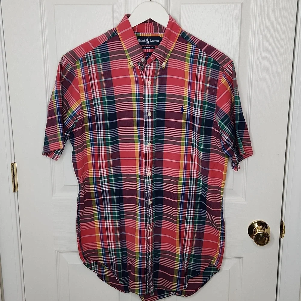 Men's Ralph Lauren classic fit short sleeve button down shirt plaid medium - Picture 1 of 6